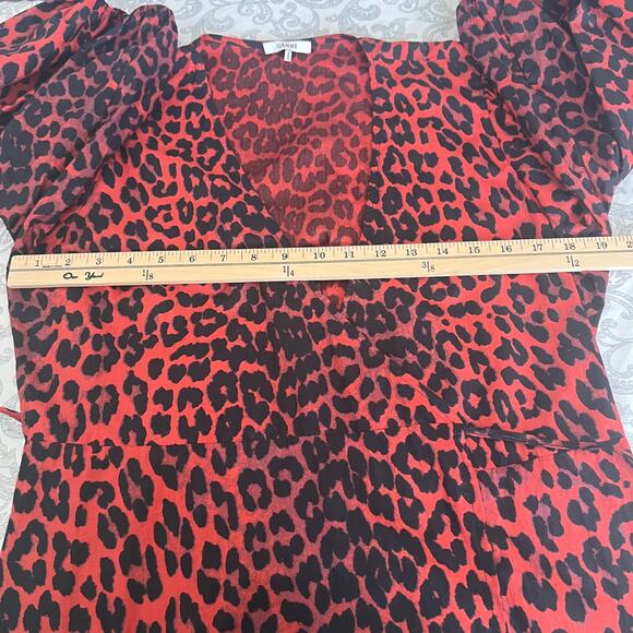 Ganni The Bijou Red Leopard Puff Sleeve Wrap Maxi Dress Size 42 EU - Picture 10 of 15